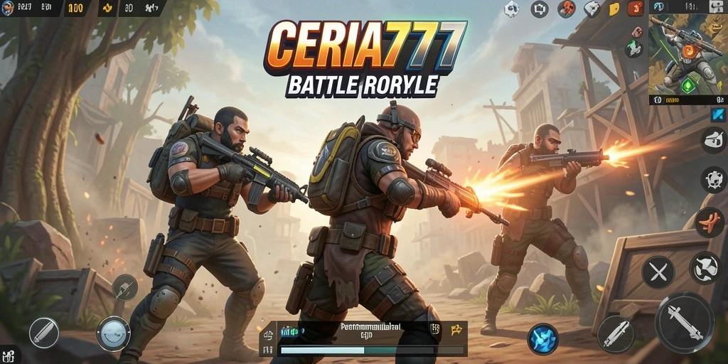 Menampilkan pertarungan sengit dalam game Battle Royale.