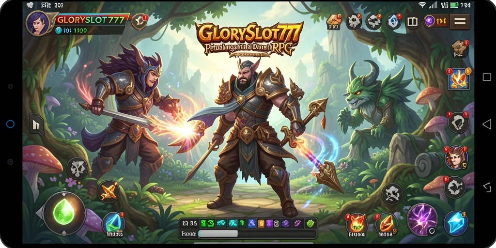 Tampilan gameplay GLORYSLOT777 yang menampilkan aksi pertempuran RPG yang mendebarkan.