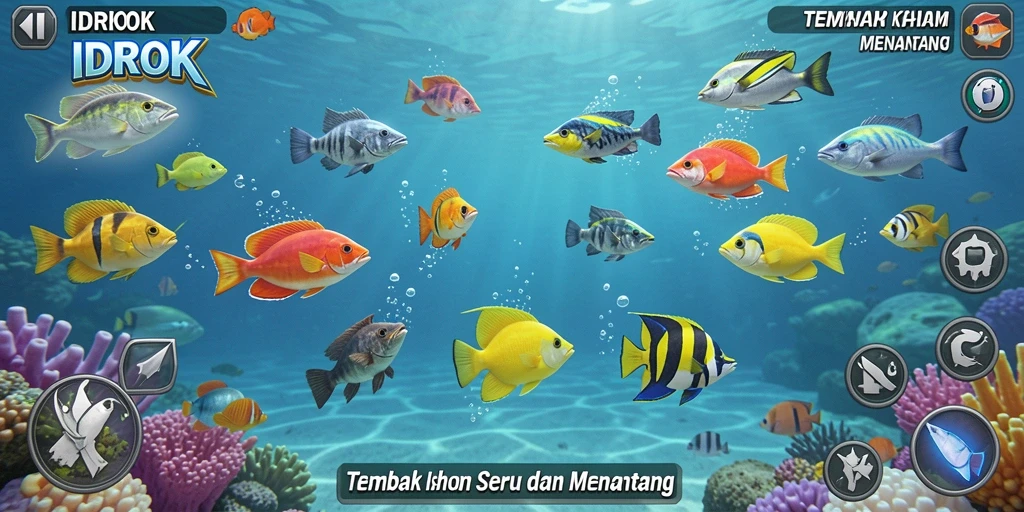 Screenshot utama IDROK menampilkan gameplay seru Tembak Ikan.