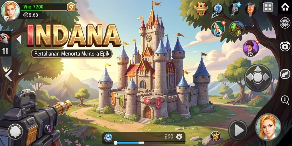 Tampilan gameplay seru di INDAAA dengan menara pertahanan yang beragam.