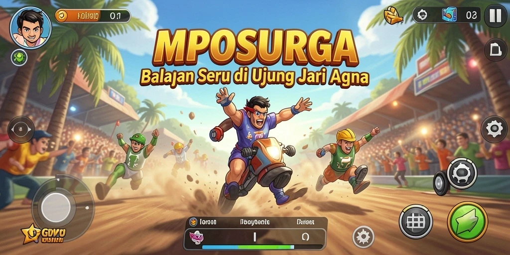 Screenshot gameplay MPOSURGA yang menampilkan balapan seru dan mobil cepat.