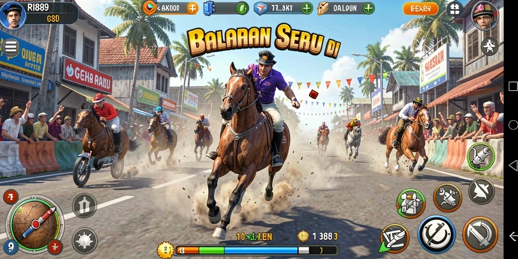 Screenshot gameplay utama RI889 menunjukkan aksi balapan mendebarkan.