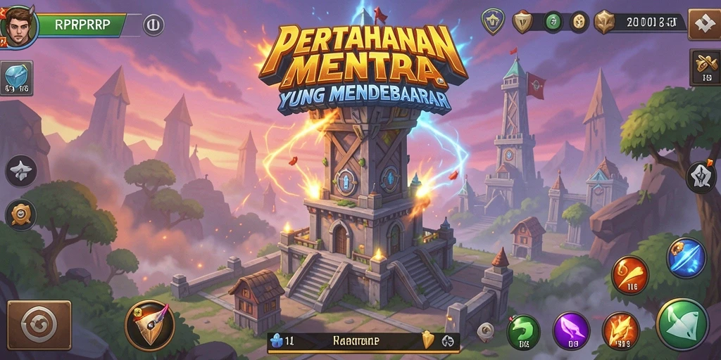 Tampilan gameplay seru di RPRPRP dengan berbagai menara dan musuh.