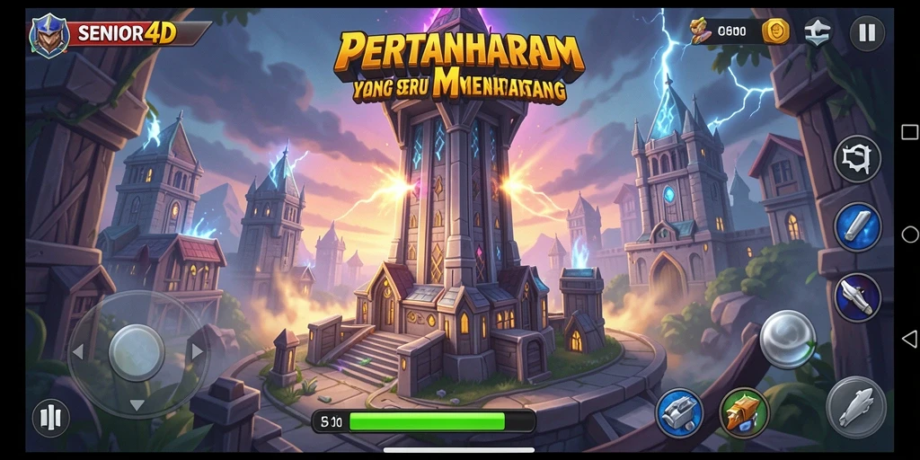 Tampilan gameplay menarik dari SENIOR4D yang menghadirkan aksi Tower Defense seru.