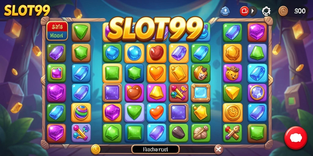 Tampilan gameplay SLOT99 yang penuh warna dan seru.