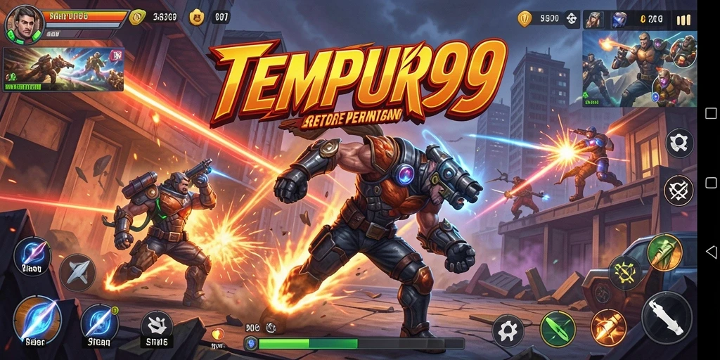 Tangkapan layar aksi gameplay TEMPUR99 yang mendebarkan dan penuh warna.